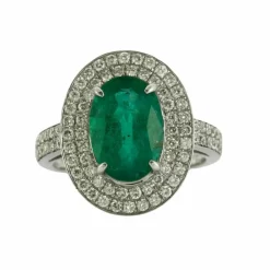 Bague Emeraude double entourage Diamants