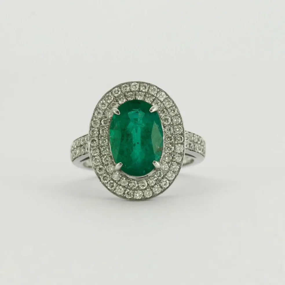 Bague Emeraude double entourage Diamants