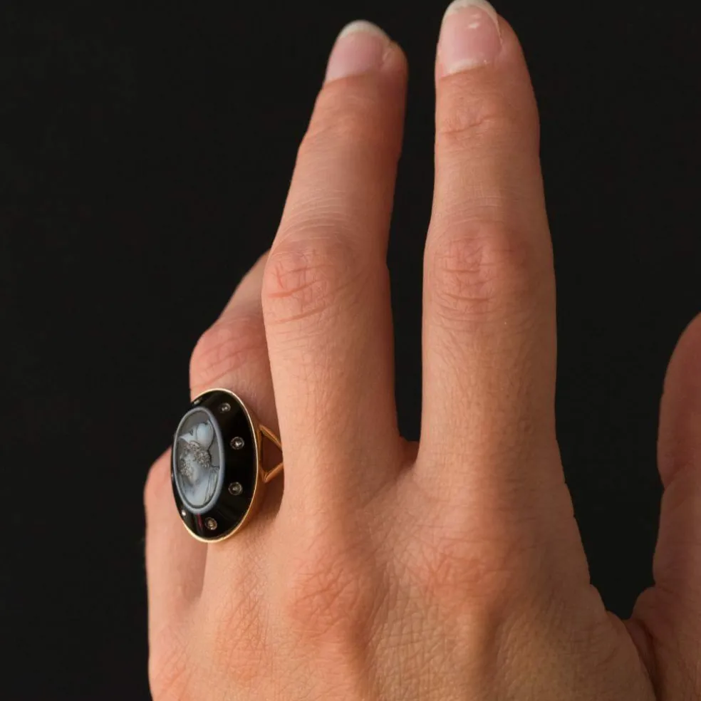 Bague Empire camée sur onyx et diamants