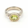 Bague en argent et or avec diamants et péridot