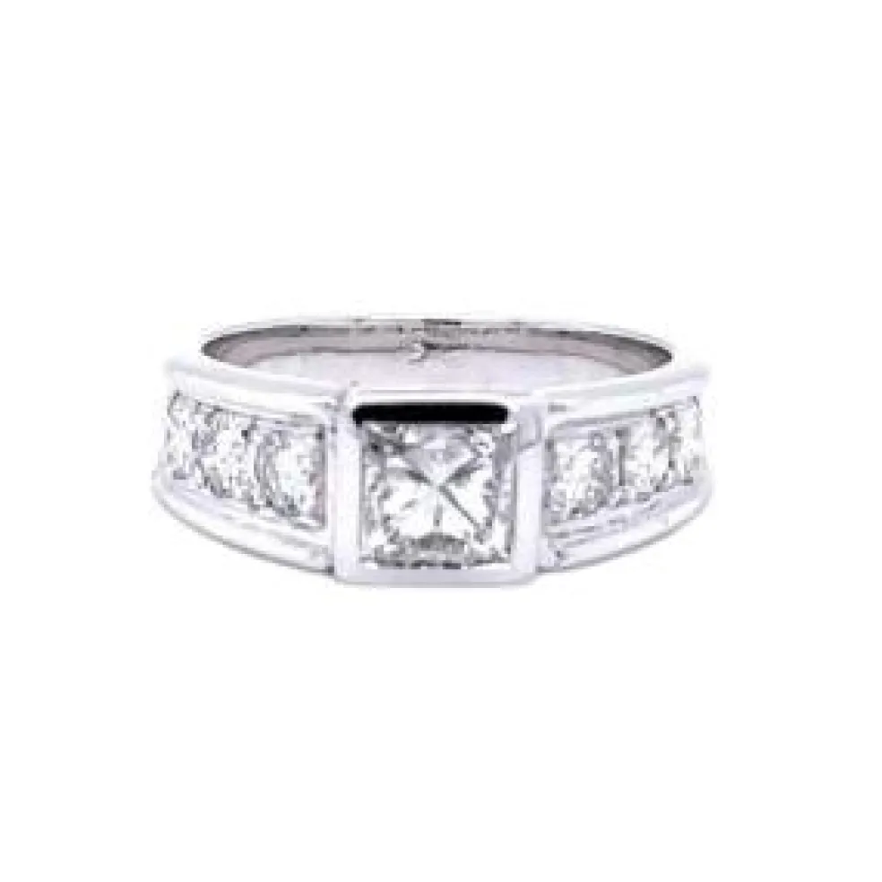 Bague en diamants Princesse avec pierres rondes, or blanc