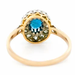Bague en grappe de platine et diamants et saphirs