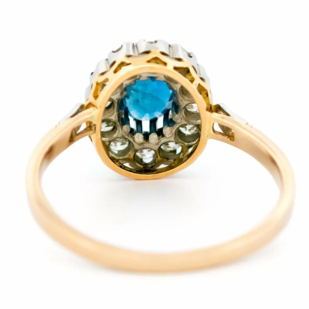 Bague en grappe de platine et diamants et saphirs