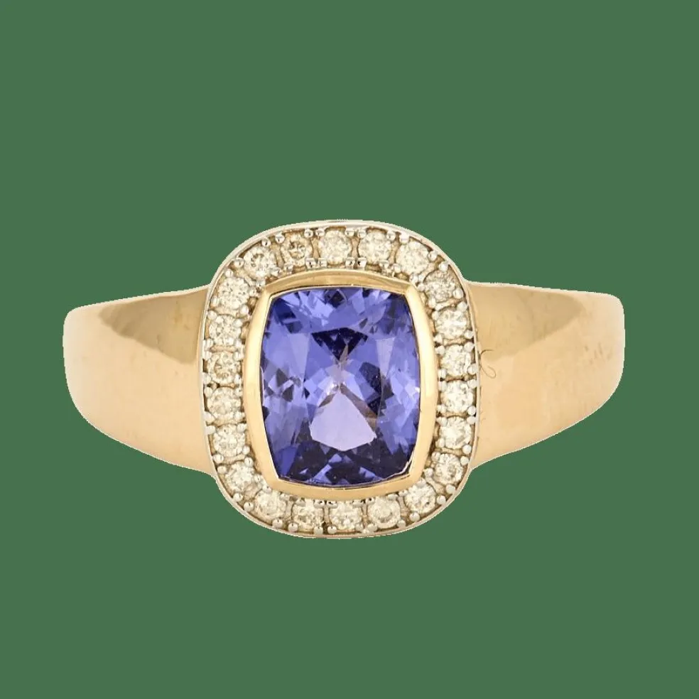 Bague en jaune 14K, tanzanite et diamants