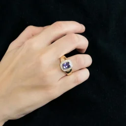 Bague en jaune 14K, tanzanite et diamants