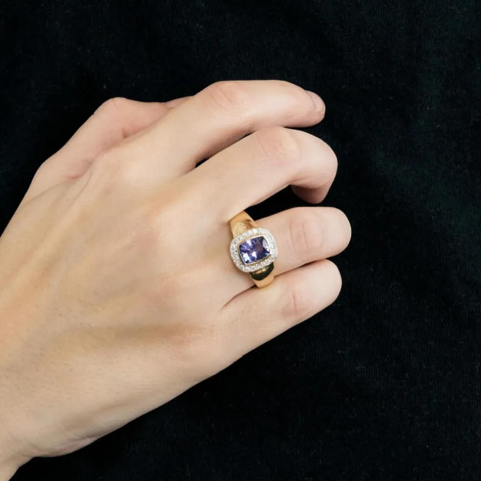 Bague en jaune 14K, tanzanite et diamants