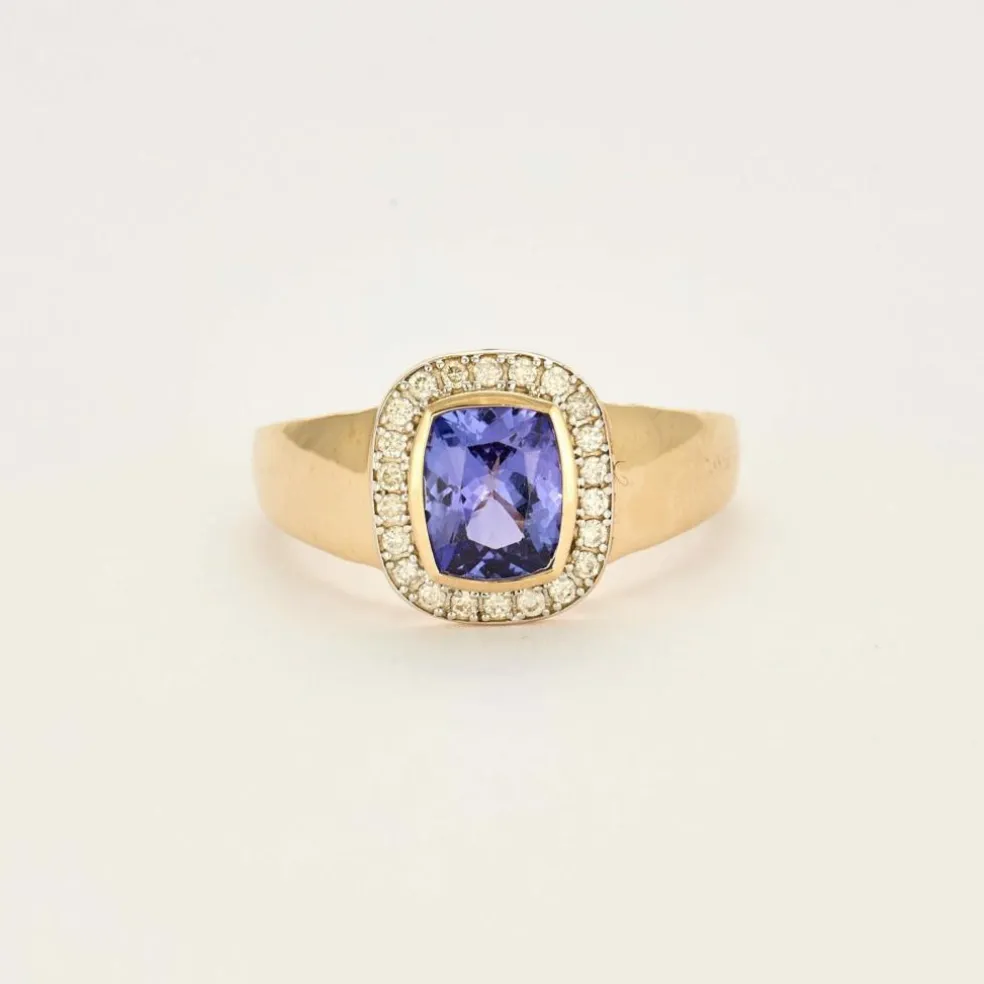 Bague en jaune 14K, tanzanite et diamants
