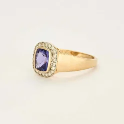 Bague en jaune 14K, tanzanite et diamants