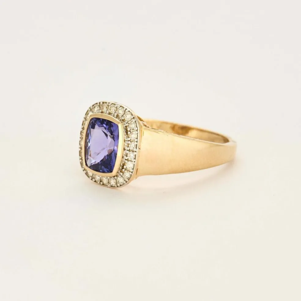 Bague en jaune 14K, tanzanite et diamants
