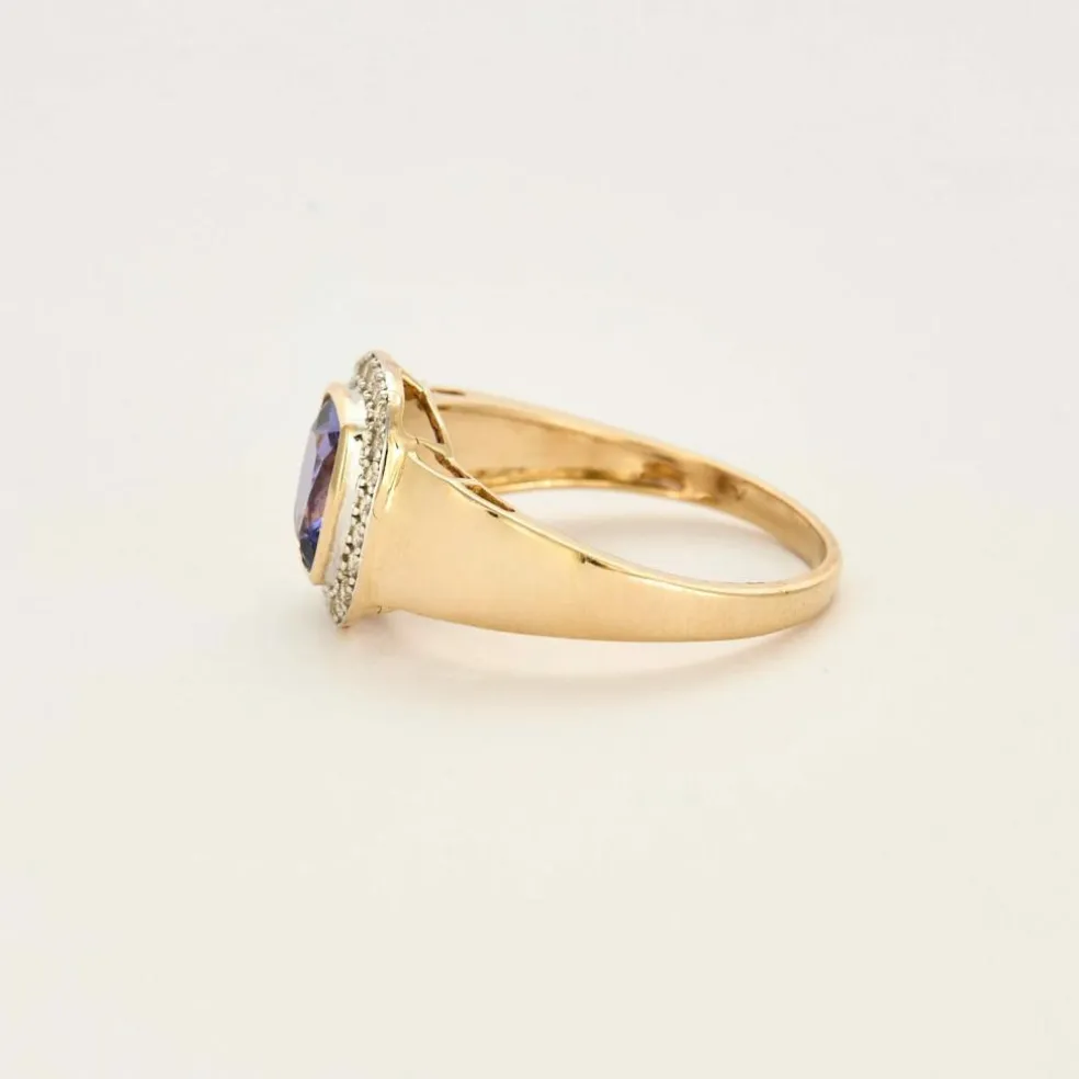 Bague en jaune 14K, tanzanite et diamants