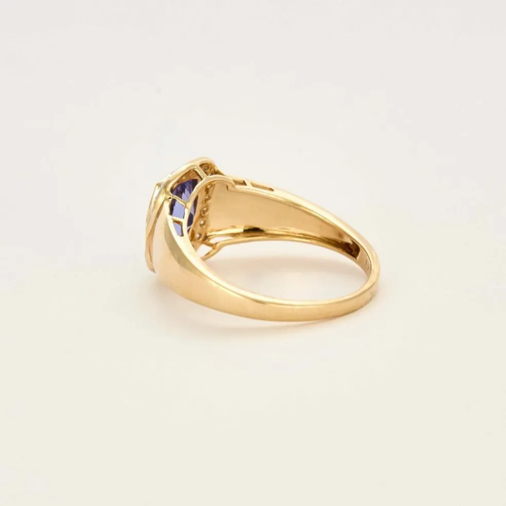 Bague en jaune 14K, tanzanite et diamants