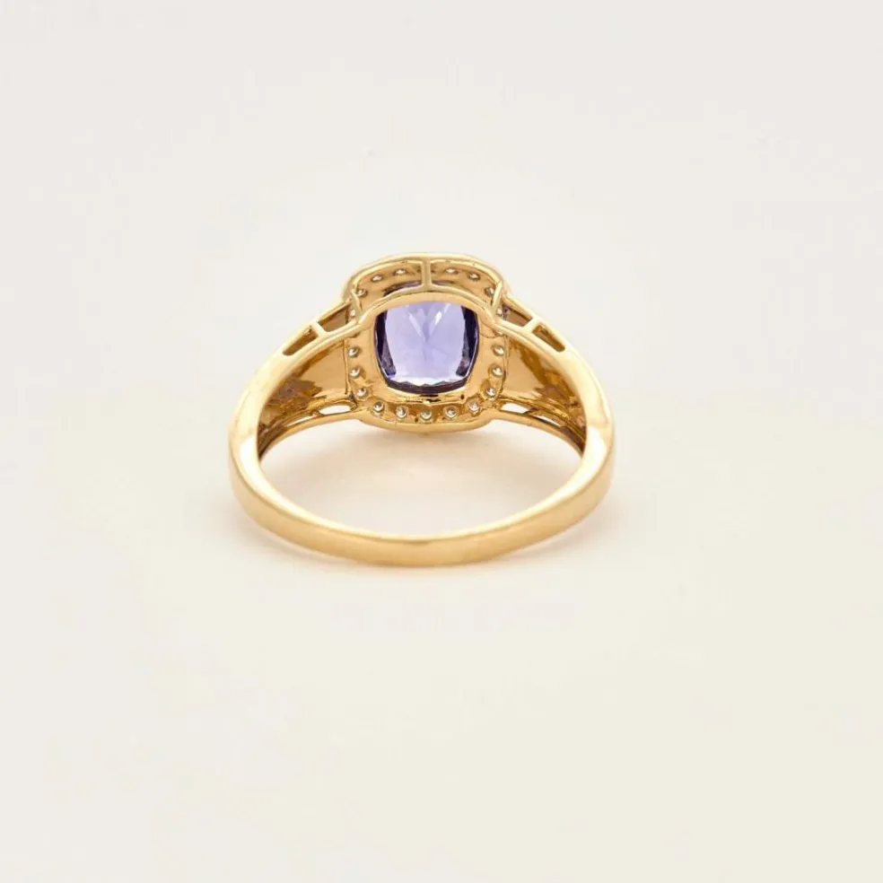Bague en jaune 14K, tanzanite et diamants
