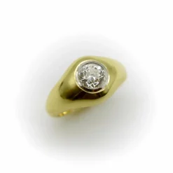 Bague en or 18 carats avec diamants taille européenne ancienne Signature