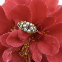 Bague en or 15 carats avec perle et rubis, style victorien précoce