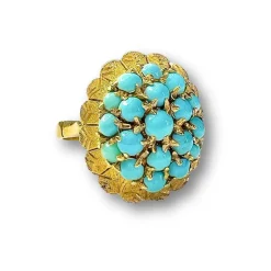 BAGUE EN OR 18 KT AVEC TURQUOISE, DESIGN RÉTRO DES ANNÉES 40