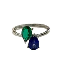 Bague en or au design moderne avec saphir et émeraude