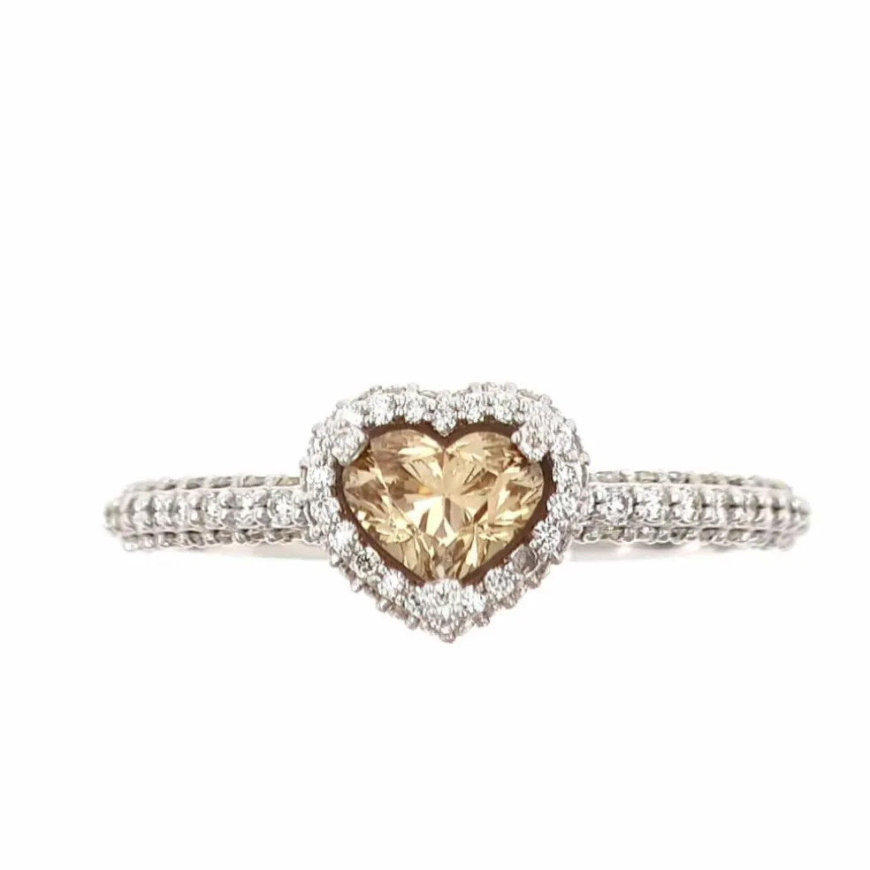 Bague en or avec diamant champagne et diamants blancs