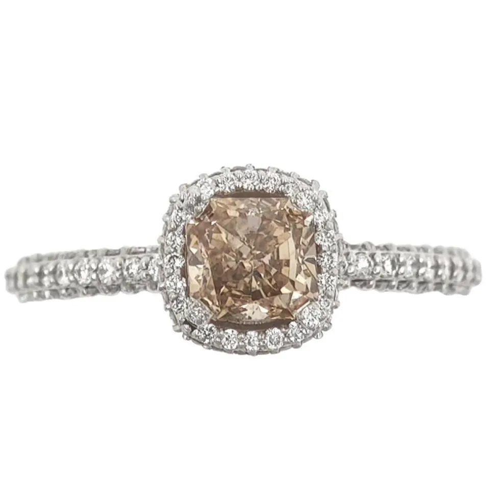 Bague en or avec diamant champagne + diamants blancs