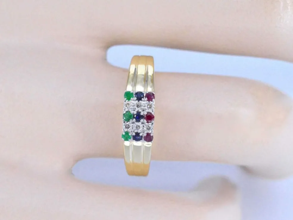 Bague en or avec diamant et pierres précieuses multicolores
