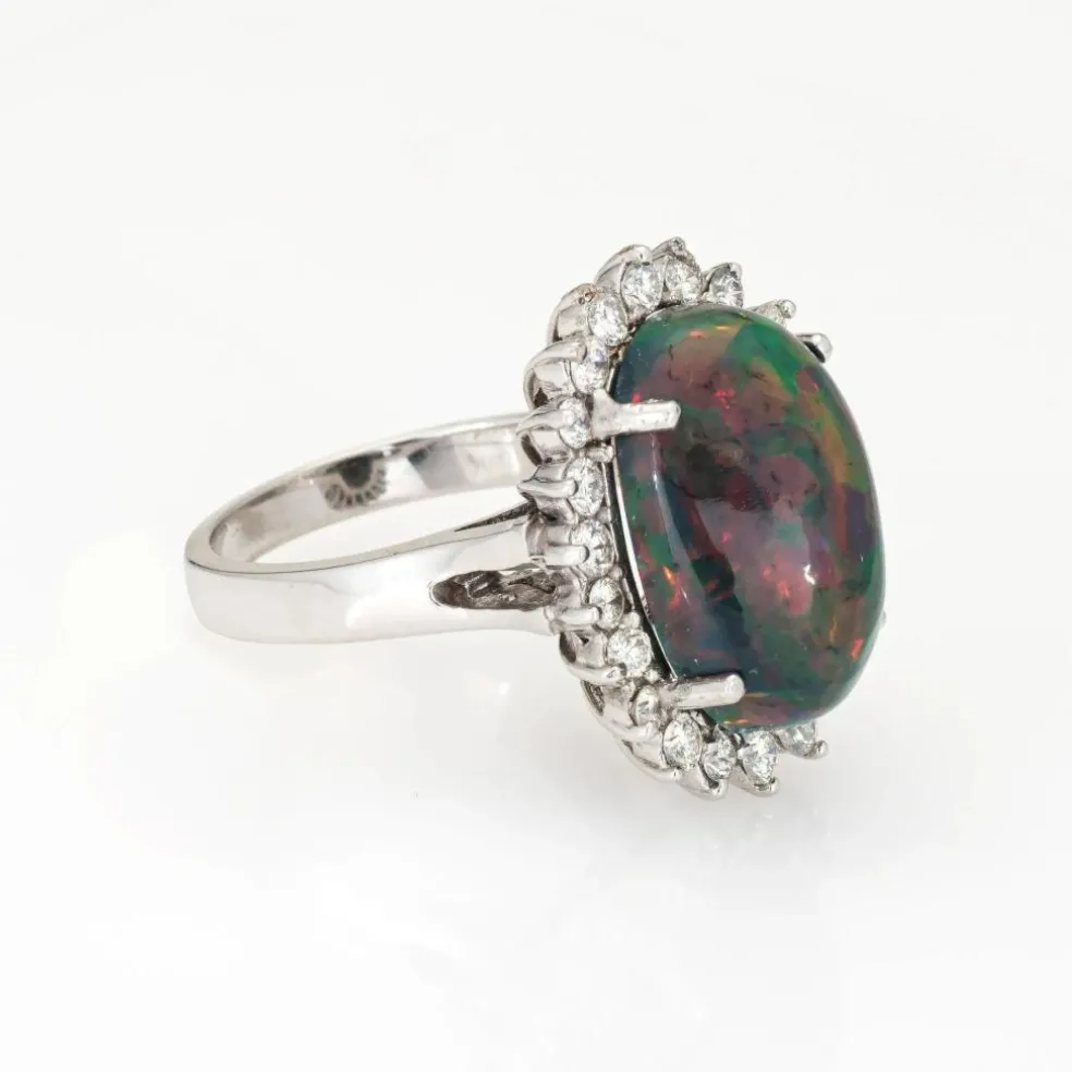 Bague en or avec diamant et opale noire éthiopienne de 8,10 ct
