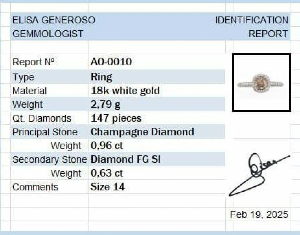 Bague en or avec diamant champagne + diamants blancs
