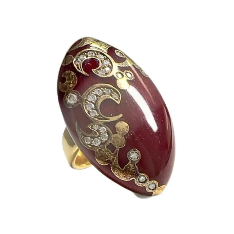 bague en or avec diamants et émail rouge