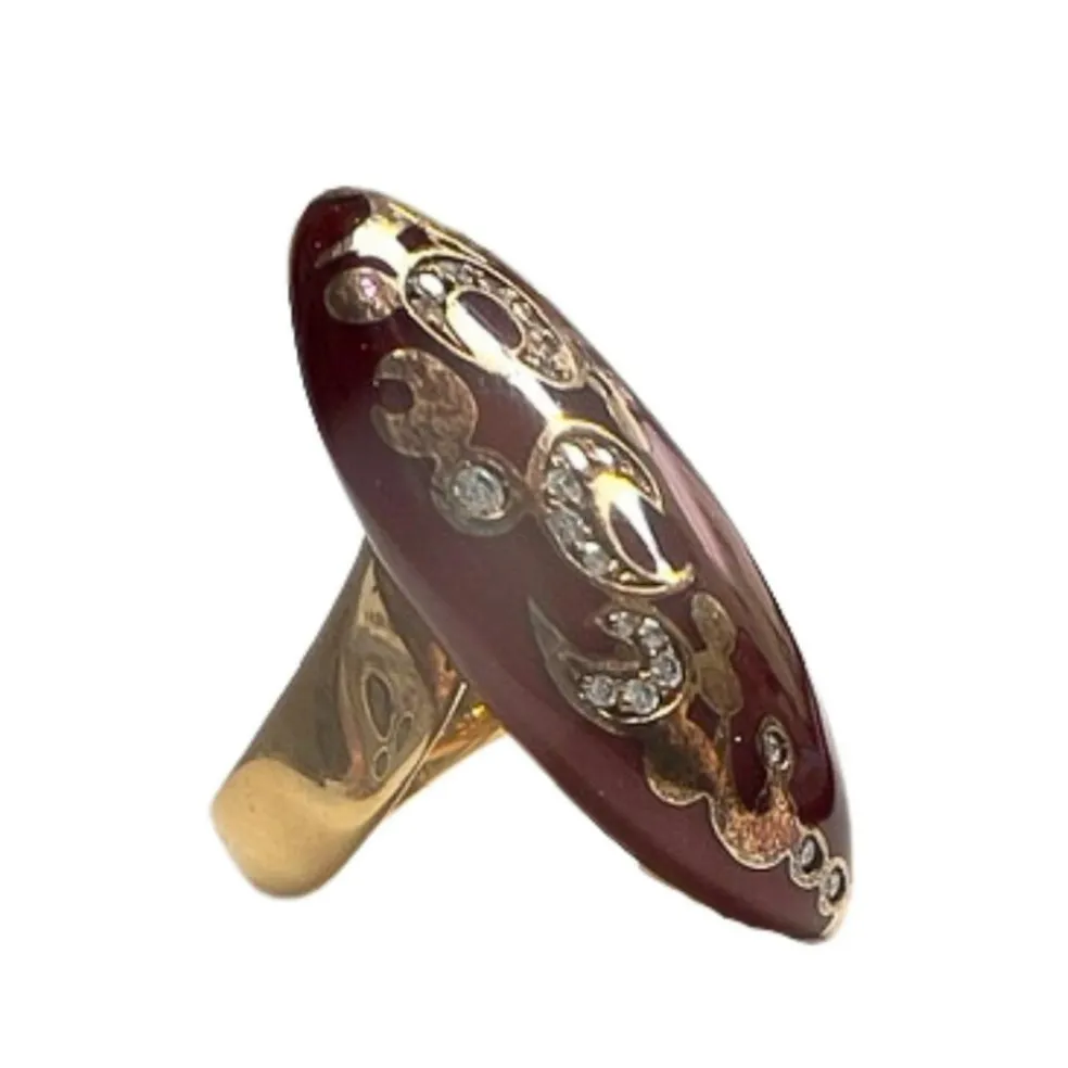 bague en or avec diamants et émail rouge