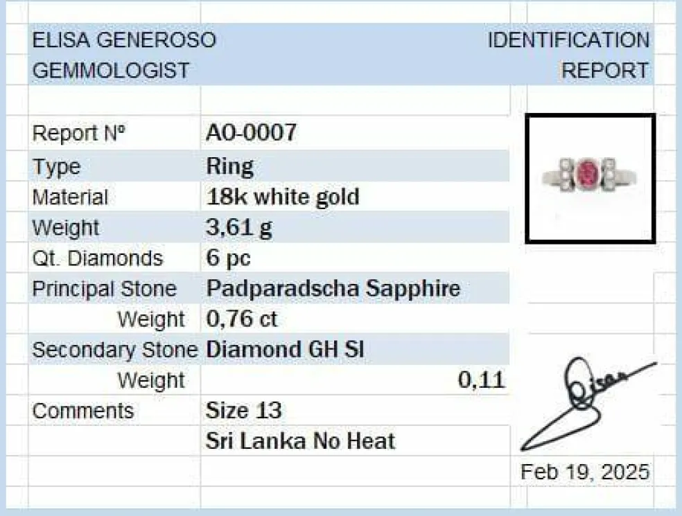 Bague en or avec saphir Padparadscha No Heat Sri Lanka et diamants
