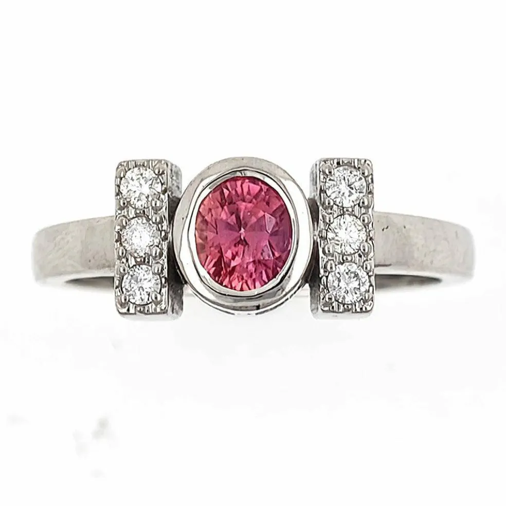 Bague en or avec saphir Padparadscha No Heat Sri Lanka et diamants