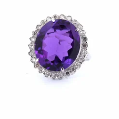 Bague en or blanc - améthyste et diamants