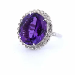 Bague en or blanc - améthyste et diamants