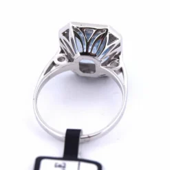 BAGUE EN OR BLANC 18 KT - AIGUE-MARINE ET DIAMANTS - ART DÉCO'