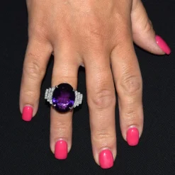 BAGUE EN OR BLANC 18 KT - AMÉTHYSTE ET DIAMANTS