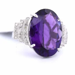 BAGUE EN OR BLANC 18 KT - AMÉTHYSTE ET DIAMANTS