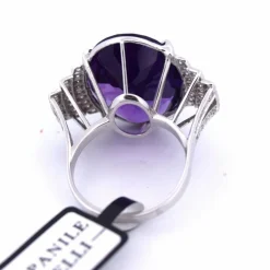 BAGUE EN OR BLANC 18 KT - AMÉTHYSTE ET DIAMANTS