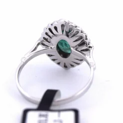 BAGUE EN OR BLANC 18 KT - ÉMERAUDE ET DIAMANTS - STYLE DÉCO