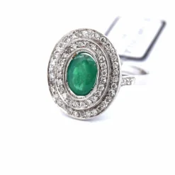 BAGUE en OR BLANC 18 KT - ÉMERAUDE et DIAMANTS ''ART DÉCO''