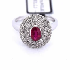 BAGUE EN OR BLANC 18 KT - RUBIS et DIAMANTS