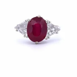 BAGUE EN OR BLANC 18 KT - RUBIS et DIAMANTS