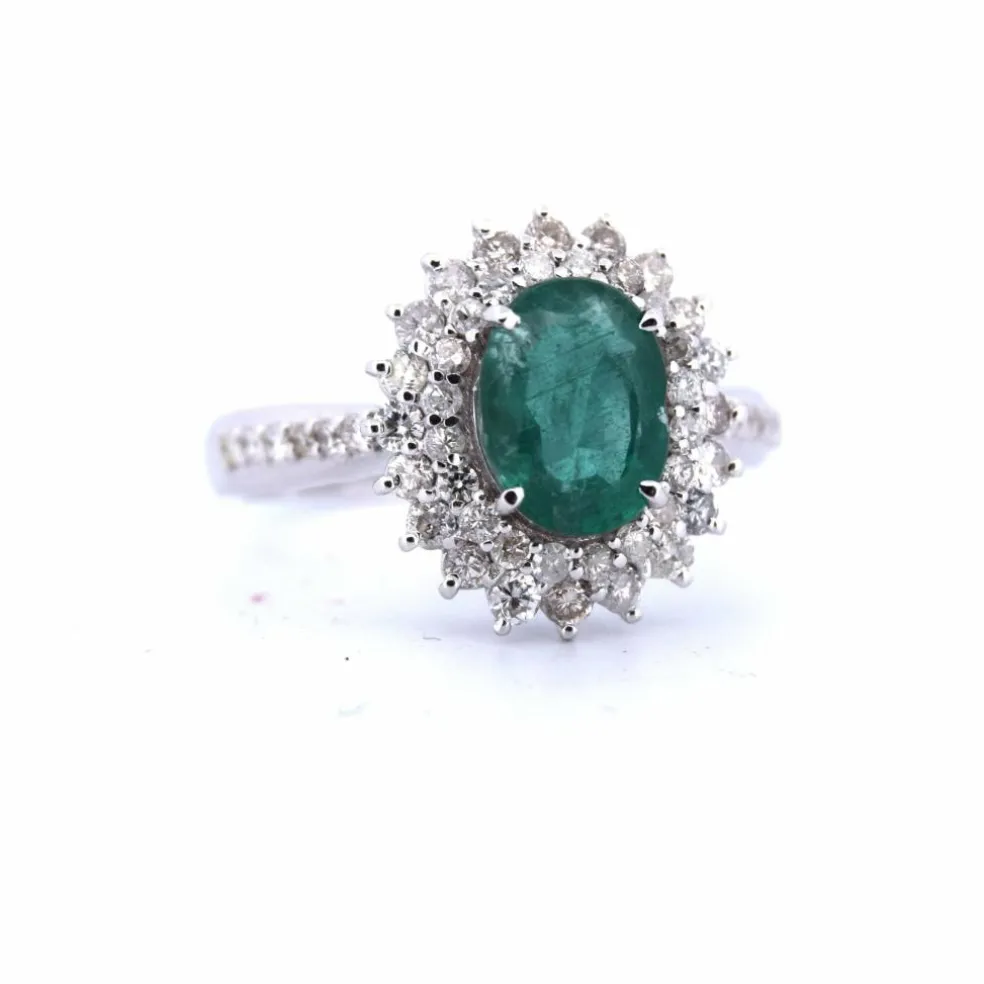 BAGUE EN OR BLANC 18 KT avec émeraude de 1,80 ct et diamants