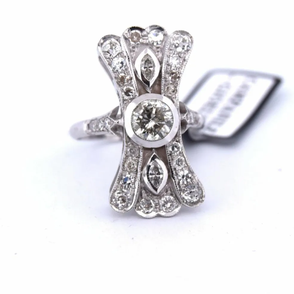 BAGUE EN OR BLANC 18 KT ET DIAMANTS - ART DÉCO