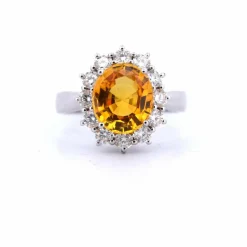 Bague en or blanc - saphir jaune et diamants