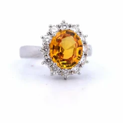 Bague en or blanc - saphir jaune et diamants