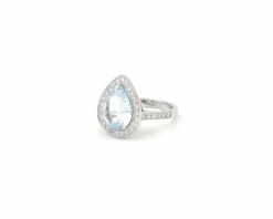 Bague en or blanc avec aigue-marine et diamants