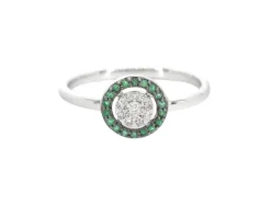 Bague en or blanc avec diamants et émeraude