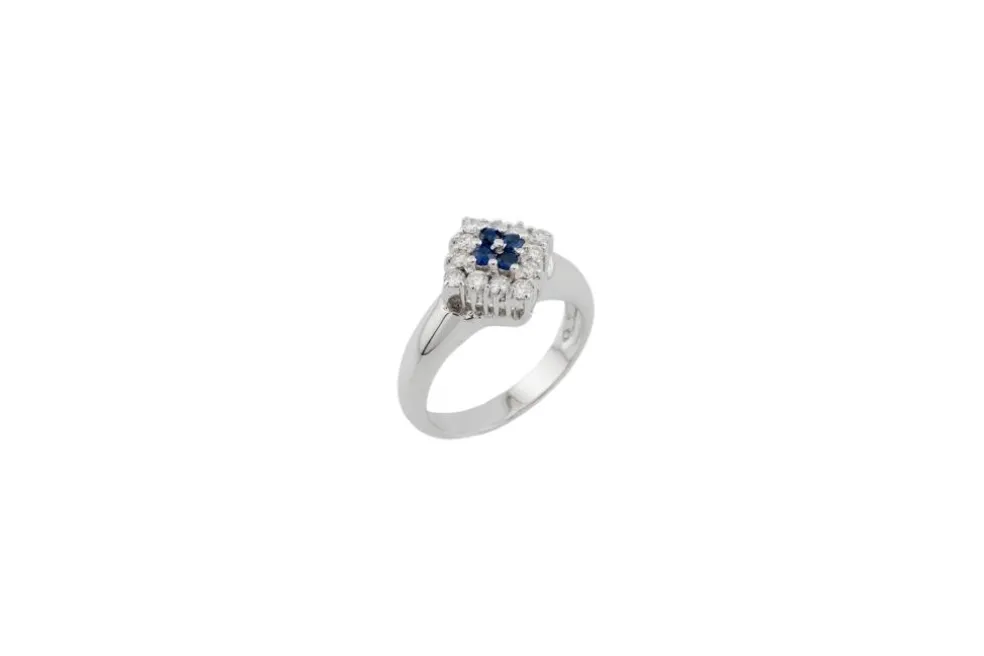 Bague en or blanc avec diamants et saphir