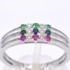 Bague en or blanc avec diamant et pierres précieuses multicolores