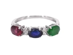 Bague en or blanc avec diamants, saphir, rubis et émeraude