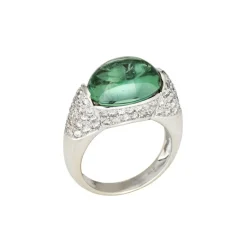 Bague en or blanc avec diamants et tourmaline verte écume de mer