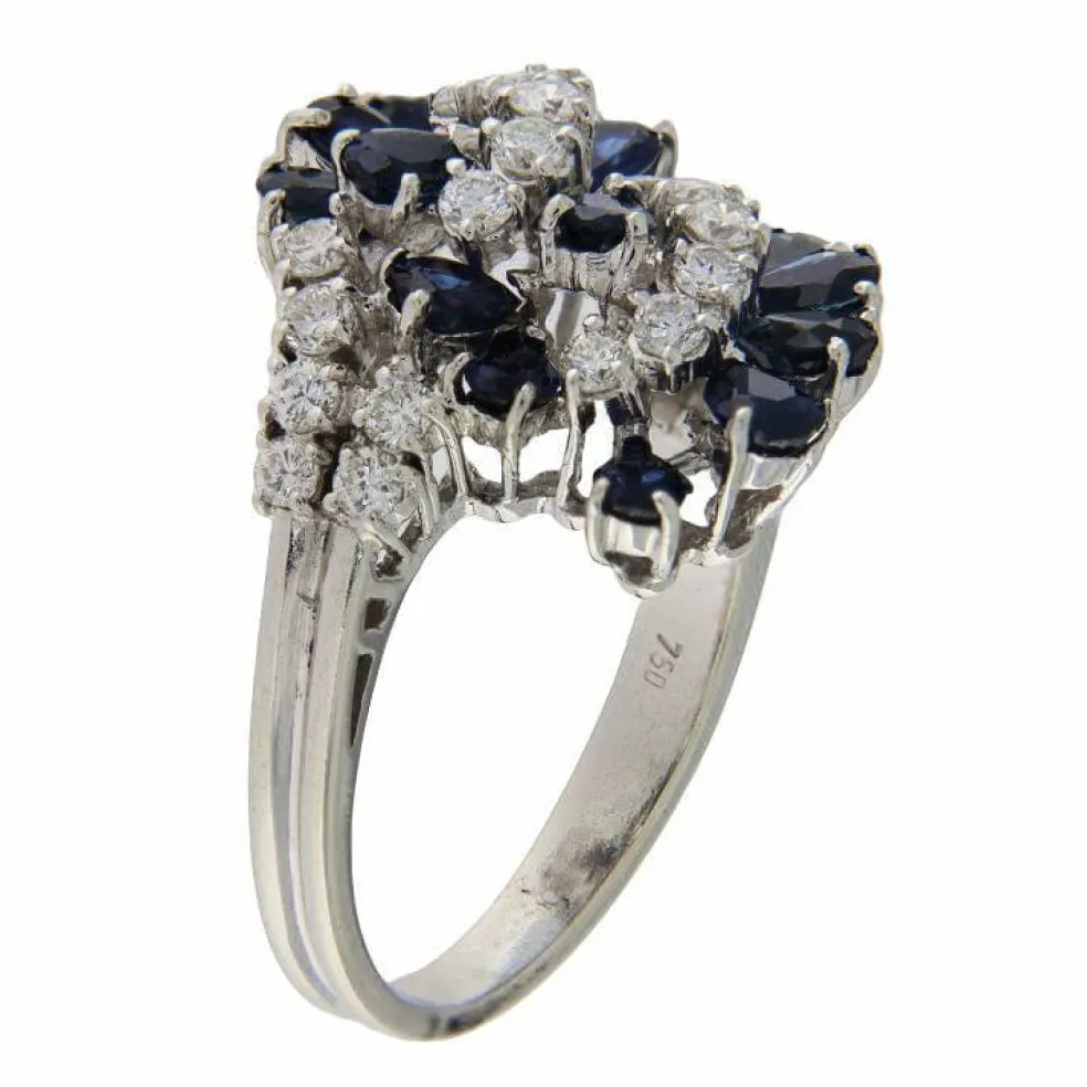 Bague en or blanc avec diamants et saphirs